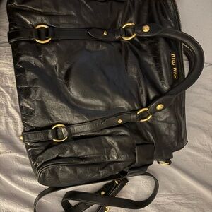 Miu Miu Black Leather Tote with Gold Hardware